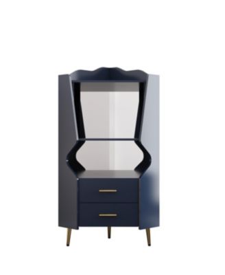 Streamdale Wooden Corner Bar Cabinet with Shelves and Drawers, Mirrored Back, Blue