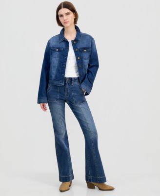 Juniors' Long-Sleeve Denim Trucker Jacket