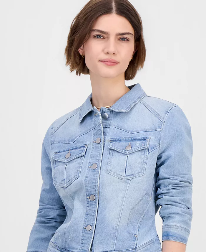 Juniors' Distressed Jean Jacket - thumbnail 3