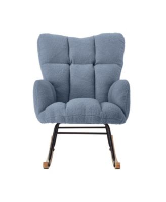 Streamdale Light Blue Teddy Fabric Glider Rocking Chair with Metal Frame