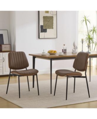 Dining Chairs Set of 2 Mid Century Modern Retro Faux Leather Chair (Brown PU)