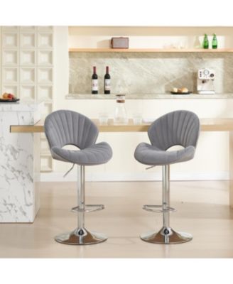 Streamdale Bar Stools Set of 2 - Adjustable Counter Height Bar Chairs with Back & Footrest - Grey