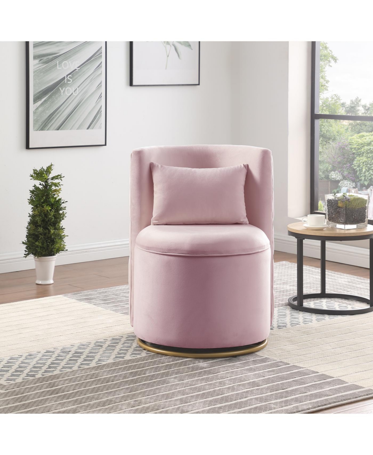 Streamdale 360 Swivel Velvet Chair w/ Storage & Gold Base