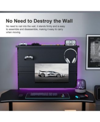 Desk Pegboard with Monitor Stand, 43x35 Inch Organizer, Black