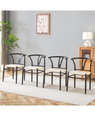 Wesborn Y-shaped Medieval Armchair, Woven Seat, Set of 4