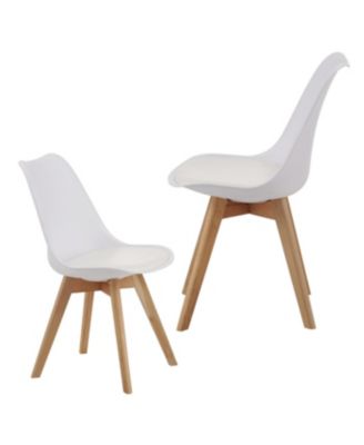 Streamdale Set of 4 White Medieval Modern Dining Chairs with Wooden Legs