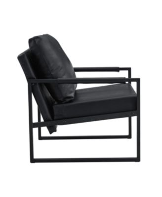 Streamdale Classic Black PU Leather and Metal Sofa