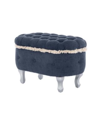 Streamdale Blue Storage Bench with Button-Tufted Fabric Upholstery and Fringe
