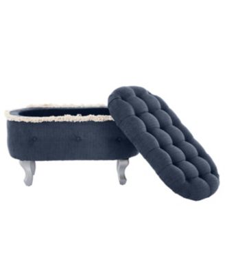 Streamdale Blue Storage Bench with Button-Tufted Fabric Upholstery and Fringe