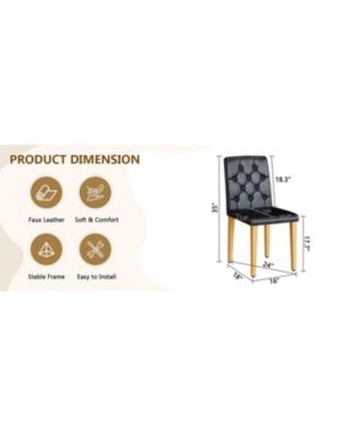 Streamdale 4-pack black PU ergonomic dining chairs with golden metal legs