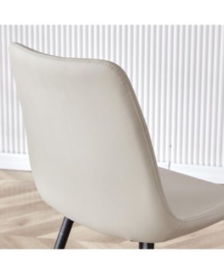 Light gray faux leather dining chair with curved cushion, black metal legs (4 chairs)