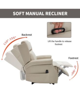 Beige Faux Leather Manual Recliner Chair with 8 vibrating nodes & 3 massage modes.