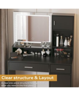 Streamdale Vanity Desk with Mirror, LED Light Strip, Large Drawer & Storage (Black