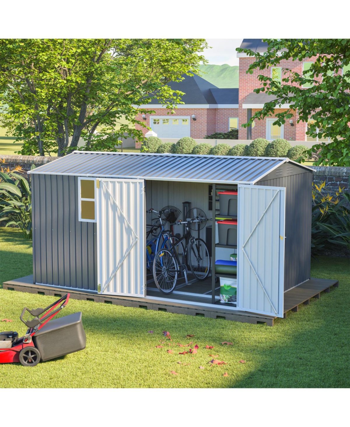 Streamdale Furniture Streamdale 8x12 Ft Storage Shed, Heavy-Duty Steel Building with Window & Vents (Gray