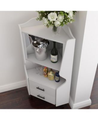 Streamdale Wooden Corner Bar Cabinet with Storage Shelves and Drawers, White