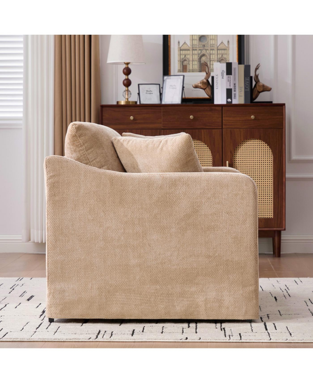 Streamdale Furniture Modern Farmhouse Performance Accent Chair with Black Metal Legs, Wheat