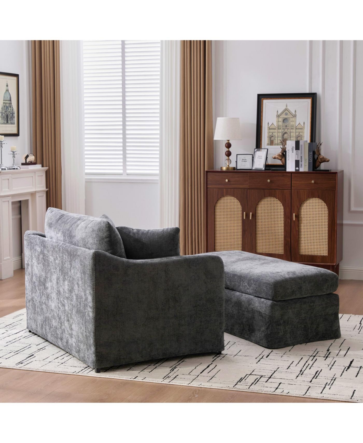 Streamdale Modern Farmhouse Performance Chair with Ottoman, Charcoal