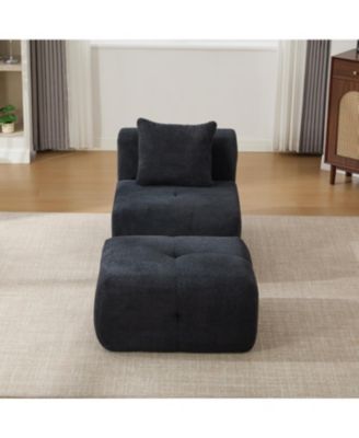 Streamdale Modular Cloud Armless Chair with Ottoman Set, Modern Deep Seat Single Sofa Lounger with Footstool, Charcoal