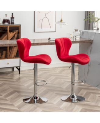 Streamdale Upholstered Adjustable Swivel Barstools in Red, Set of 2