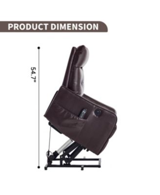 Brown PU Power Lift Recliner with Massage, Heat & USB for Elderly