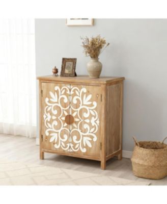 Streamdale Rustic Wooden Accent Cabinet with Floral Carved Doors