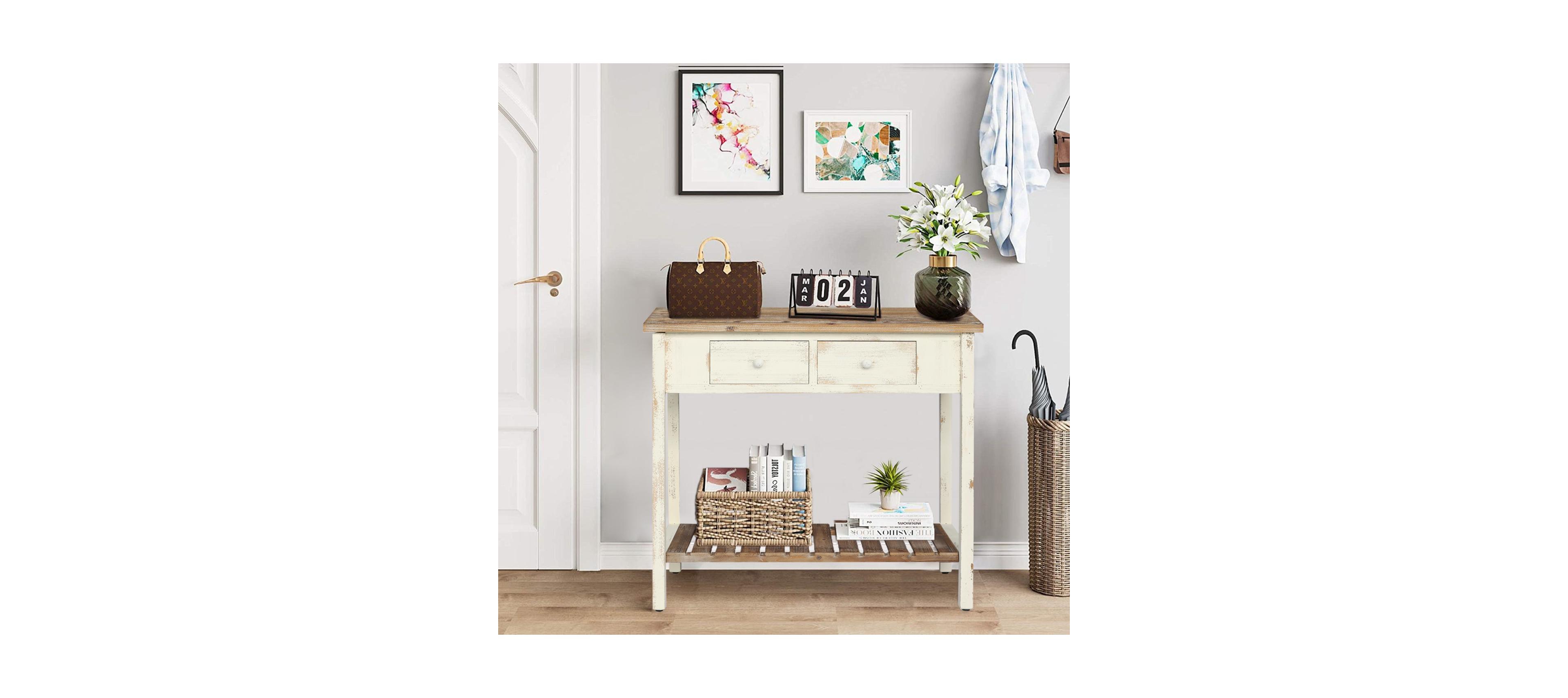 Streamdale Furniture Streamdale Vintage Two-Drawer Console Table with Open Shelf