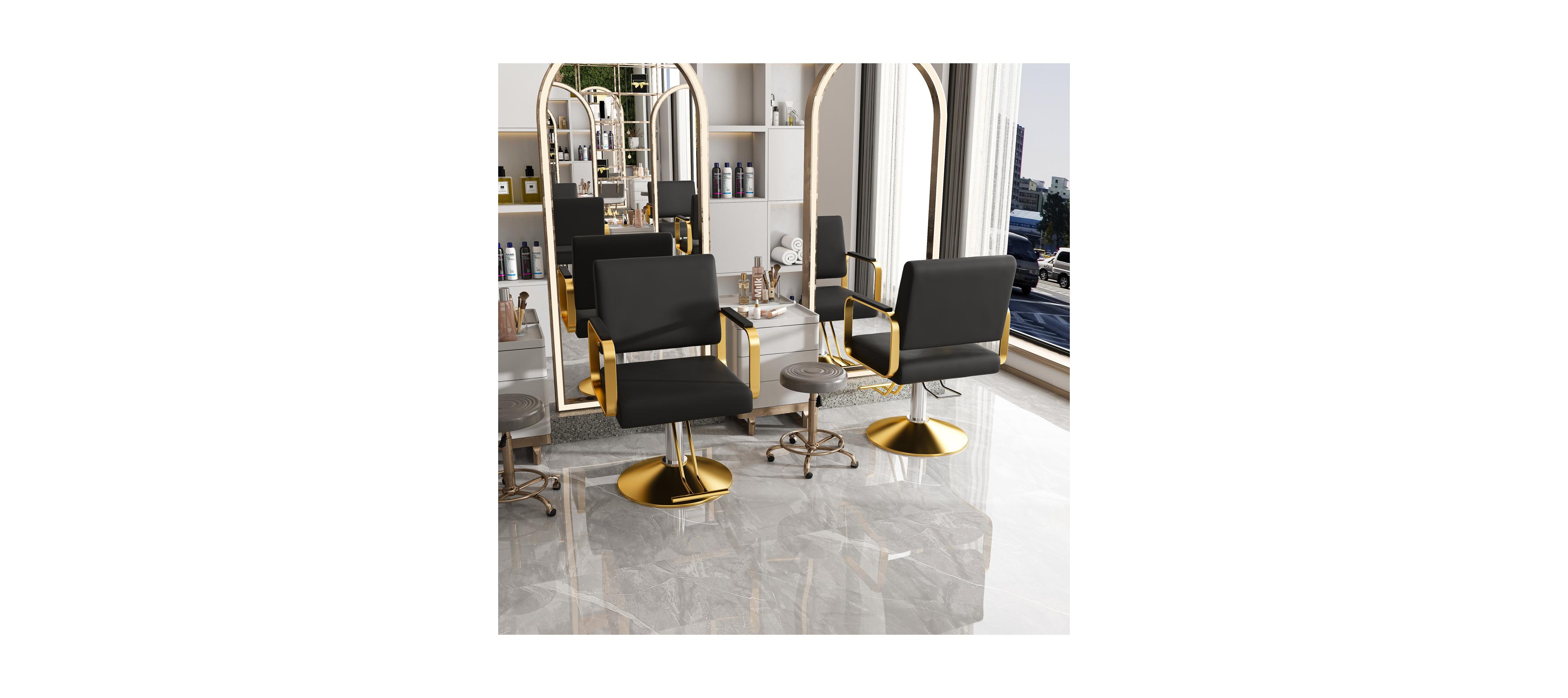 Streamdale Furniture Hydraulic Salon Chair - 360 Swivel Barber Stylist Chair (Black+Gold)