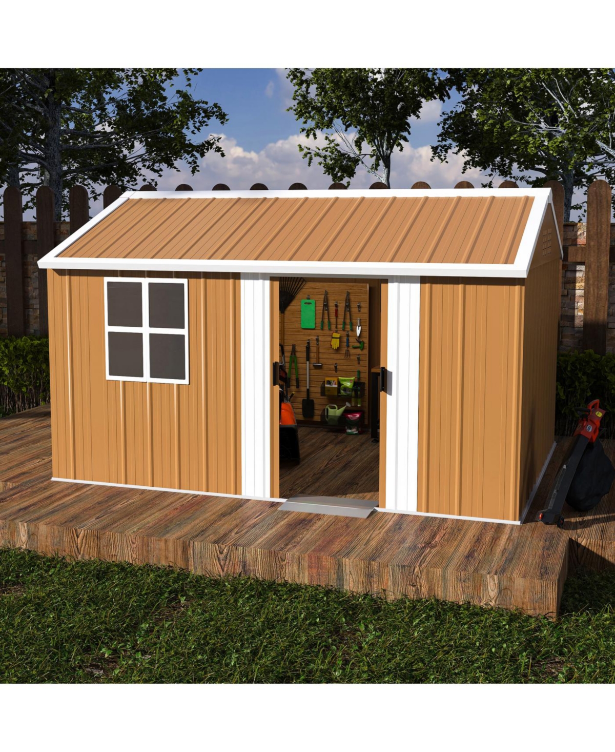 Streamdale 12x8 Ft Heavy-Duty Metal Storage Shed with Windows & Lockable Door