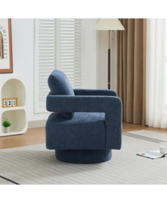 Navy Swivel Chair, Modern Rotating Arm Chair with Open Back