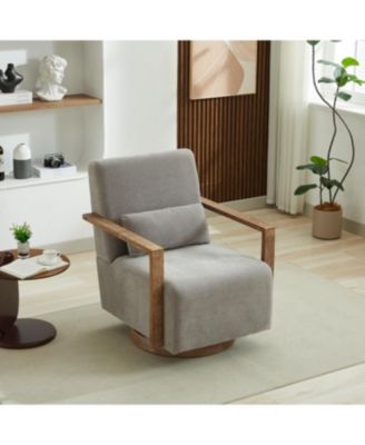 Streamdale 30.3"W Swivel Upholstered Chair with Solid Wood Armrests - Gray