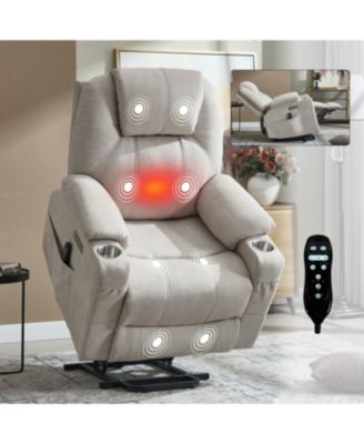 Polyester Power Lift Recliner Chair, 350 LBS Capacity, 8-Point Massage, Heating, USB/Type-C, Beige
