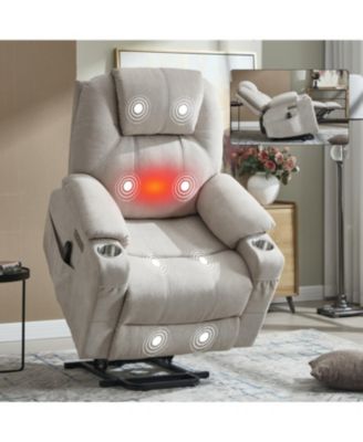 Polyester Power Lift Recliner Chair, 350 LBS Capacity, 8-Point Massage, Heating, USB/Type-C, Beige