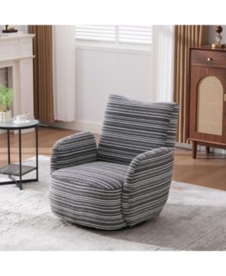 Streamdale Modern Swivel Leisure Chair with Striped Armrest