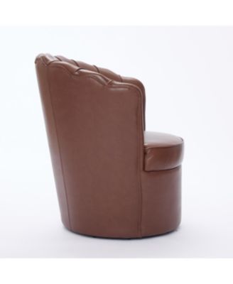 Brown Petal Swivel Chair - 360 Spin, Genuine Leather Wing-Back Desk Chair
