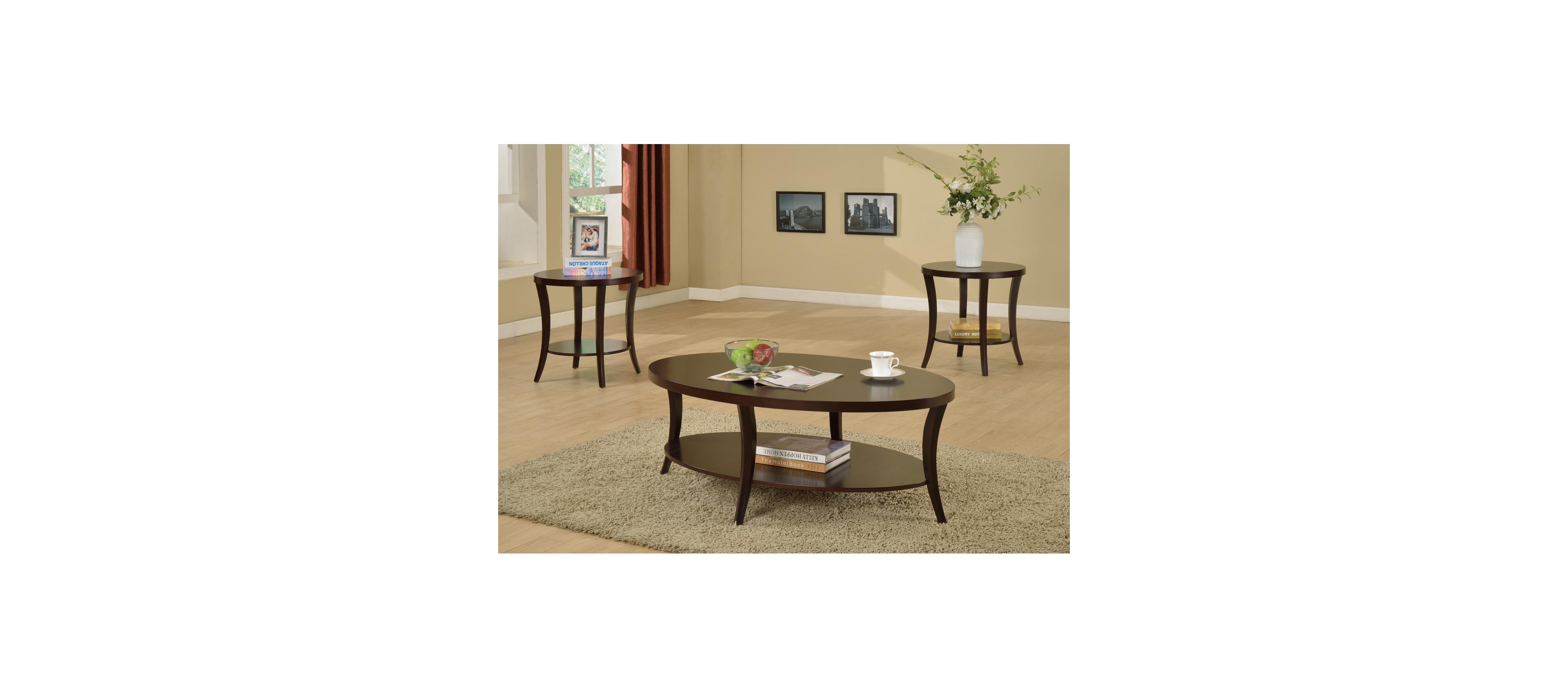 Streamdale Perth 3-Piece Espresso Oval Coffee Table with End Tables Set