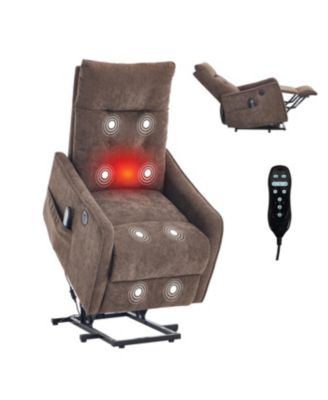Brown Chenille Power Lift Recliner Chair with Massage & Heat for Elderly