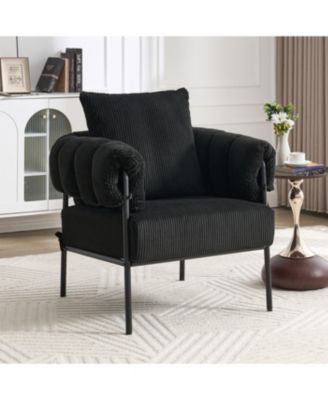 Modern Teddy Fleece Chair with Gold Legs, Black