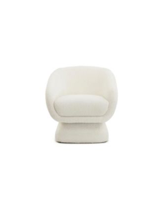 White Boucle Swivel Chair, Solid Wood Frame, Modern Armchair