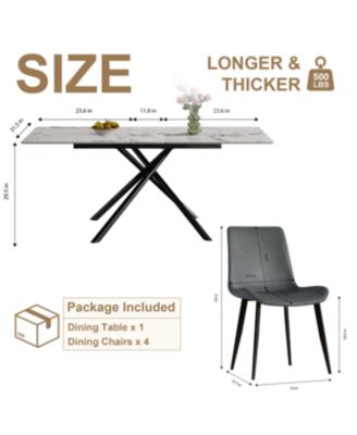 Modern Expandable Dining Table w/Retractable Leaf, Charred Stone & Black Base