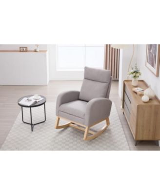 Teddy Fabric Leisure Rocking Chair with Adjustable Footstool, Light Gray