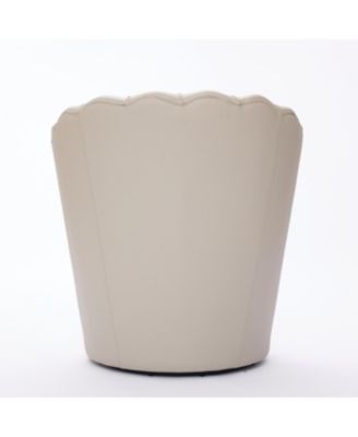 Cream Petal Swivel Chair - 360 Spin, Genuine Leather Wing-Back Desk Chair