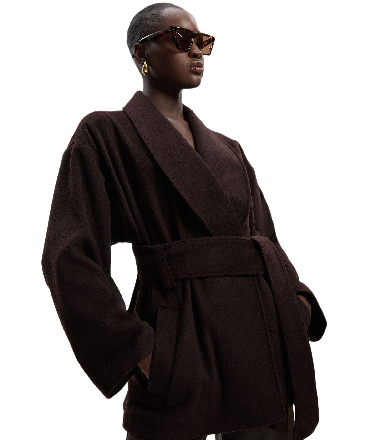 Women's Brushed Wool Wrap Short Coat