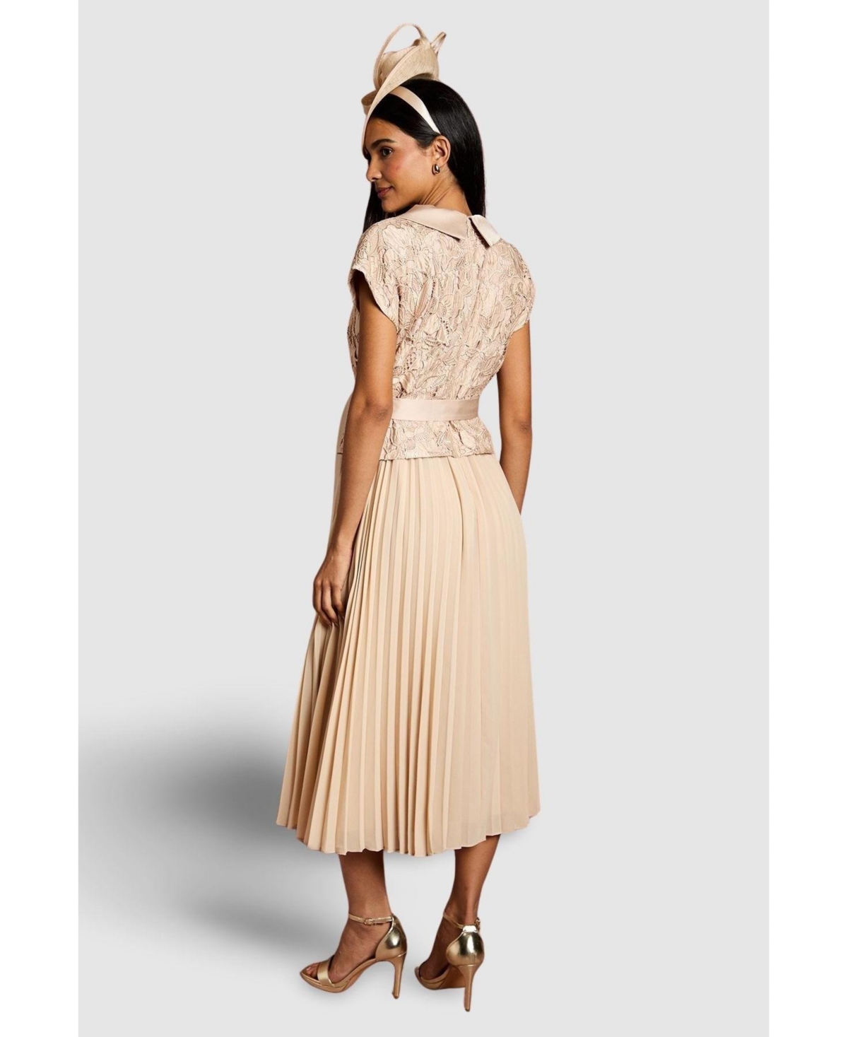 Coast Women's Lace Wrap Top Pleat Tux Midi Dress