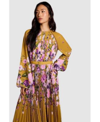 Women's Floral Pleated Georgette Midi Dress