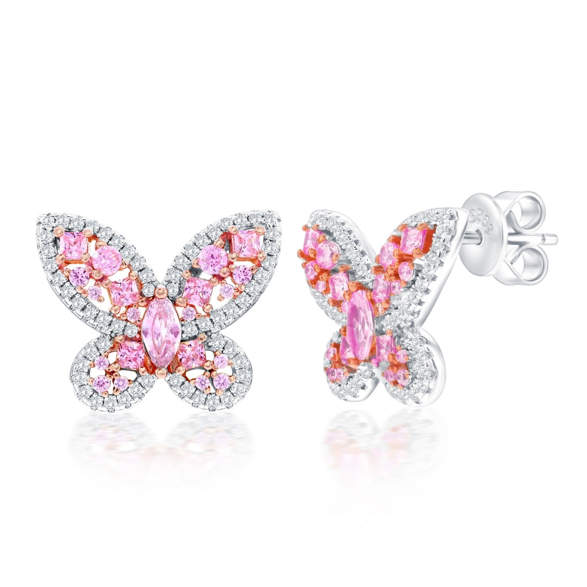 Suzy Levian Sterling Silver Cubic Zirconia Multi-cut Cluster Butterfly Earrings