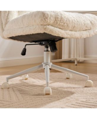 Streamdale Cream Artificial Rabbit Hair Office Chair with Metal Base