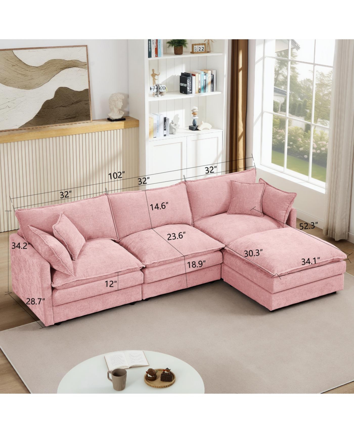 Streamdale Furniture Modular Sectional Sofa, 102 Inch L Shaped Couch Set, 3-Seater Cloud Couch