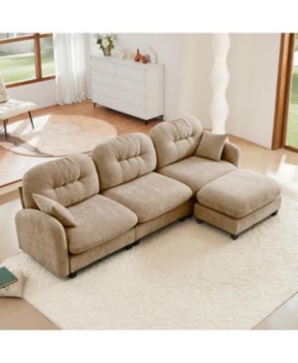 Modular Sectional L-Shaped Couch with Ottoman in Camel Chenille