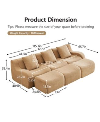 Three-Seat Teddy Fabric Sofa, Camel