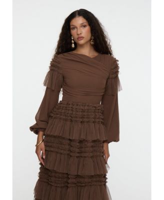 Women's Modest Ruffle Mesh Dress